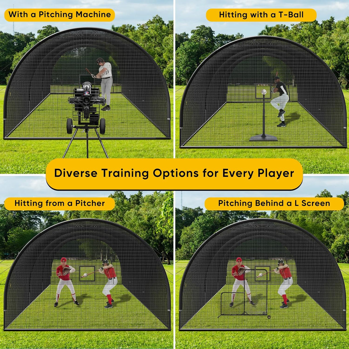 40FT Baseball & Softball Batting Cage for Backyard – Enclosed Net with Pitching Machine Hole, Fiberglass Pole System, Carry Bag, Ideal for Home Hitting & Pitching Practice, 40 X 12 X 10 Ft — product view 3
