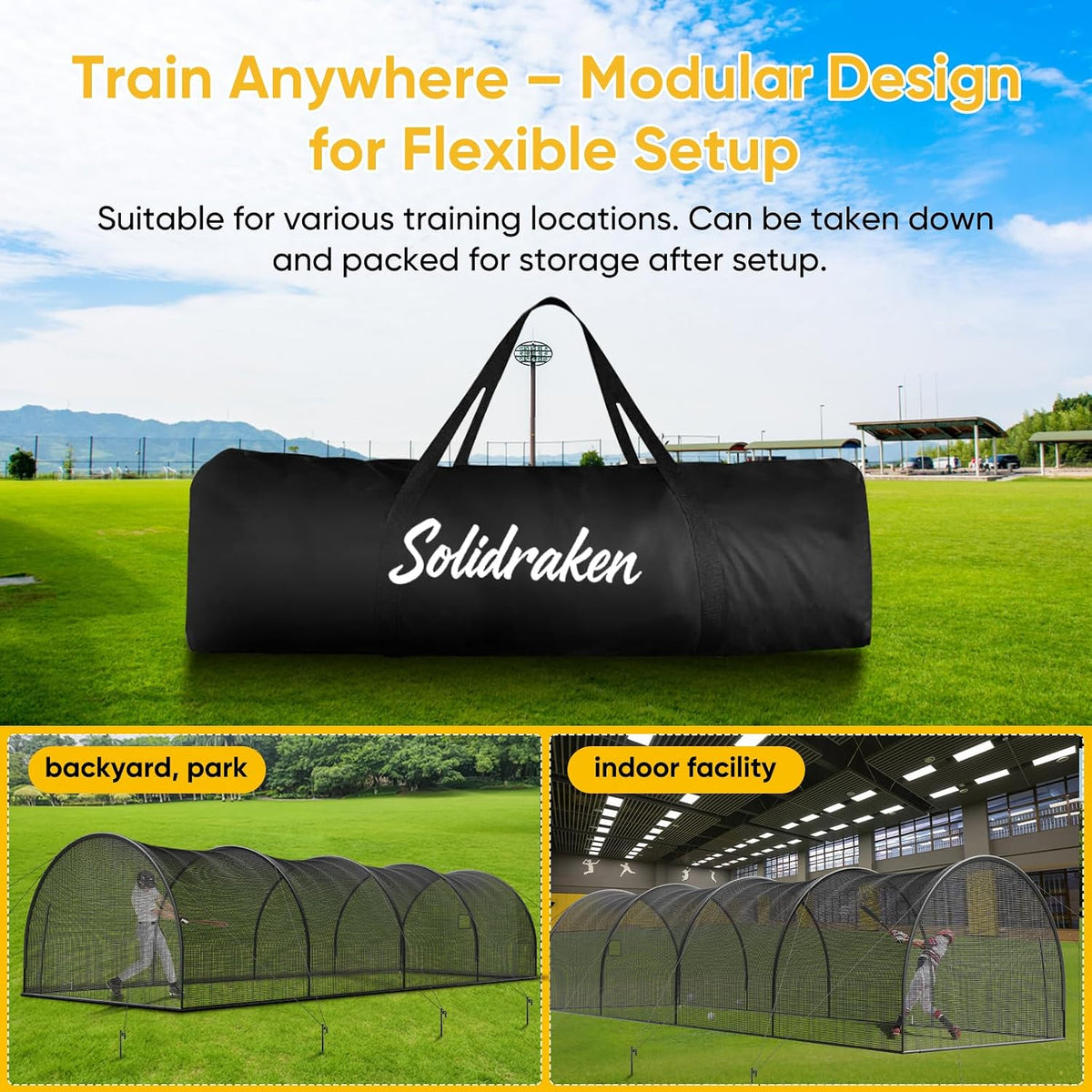 40FT Baseball & Softball Batting Cage for Backyard – Enclosed Net with Pitching Machine Hole, Fiberglass Pole System, Carry Bag, Ideal for Home Hitting & Pitching Practice, 40 X 12 X 10 Ft — product view 6