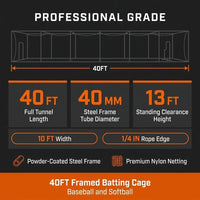 Baseball Batting Cage Built for Serious Practice, 40ft Heavy-Duty Frame, Weatherproof Net, Pitching Machine Ready — product view 6