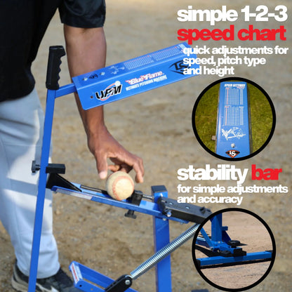 Blue Flame Pitching Machine – Manual Baseball & Softball Trainer, Throws up to 60 MPH, Youth & Adult Practice Tool — product view 11