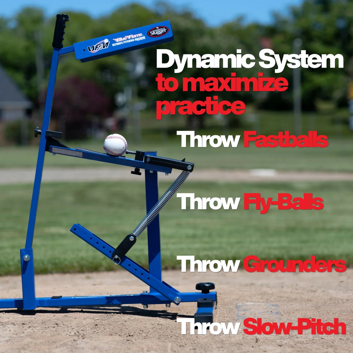 Blue Flame Pitching Machine – Manual Baseball & Softball Trainer, Throws up to 60 MPH, Youth & Adult Practice Tool — product view 12