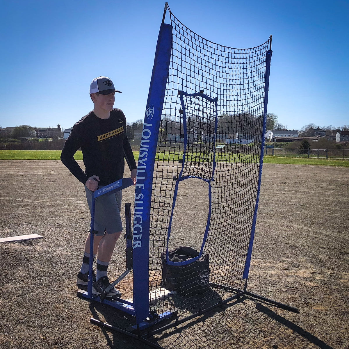 Blue Flame Pitching Machine – Manual Baseball & Softball Trainer, Throws up to 60 MPH, Youth & Adult Practice Tool — product view 4