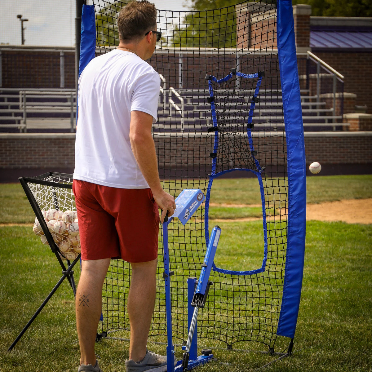 Blue Flame Pitching Machine – Manual Baseball & Softball Trainer, Throws up to 60 MPH, Youth & Adult Practice Tool — product view 7
