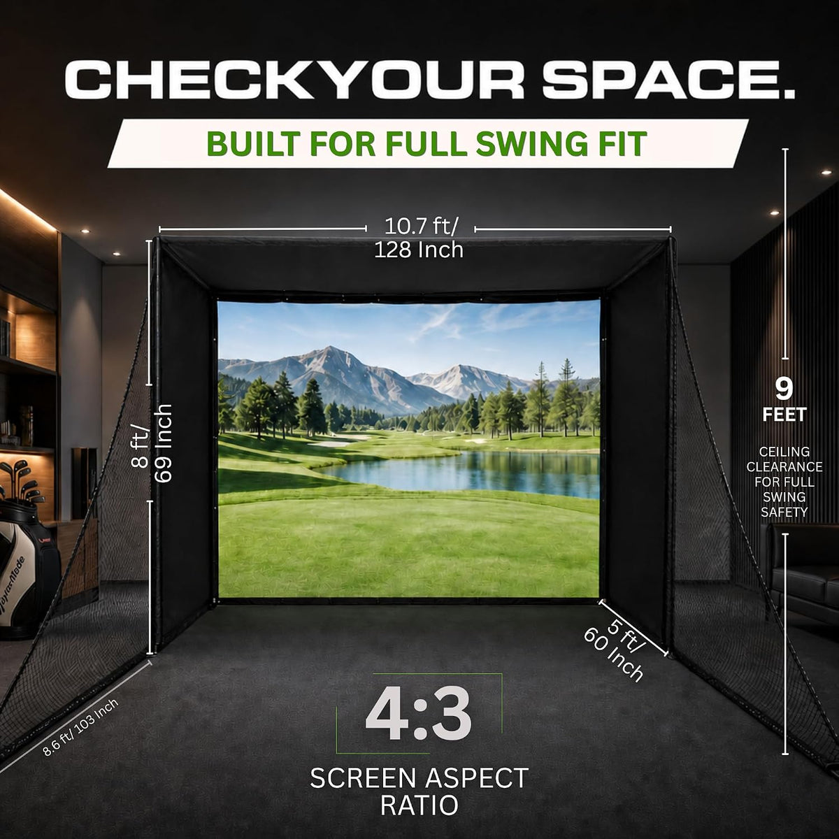 Golf Simulator Enclosure 10.7X8X5Ft & 8.5X8.5X5Ft Golf Simulators for Home — product view 2