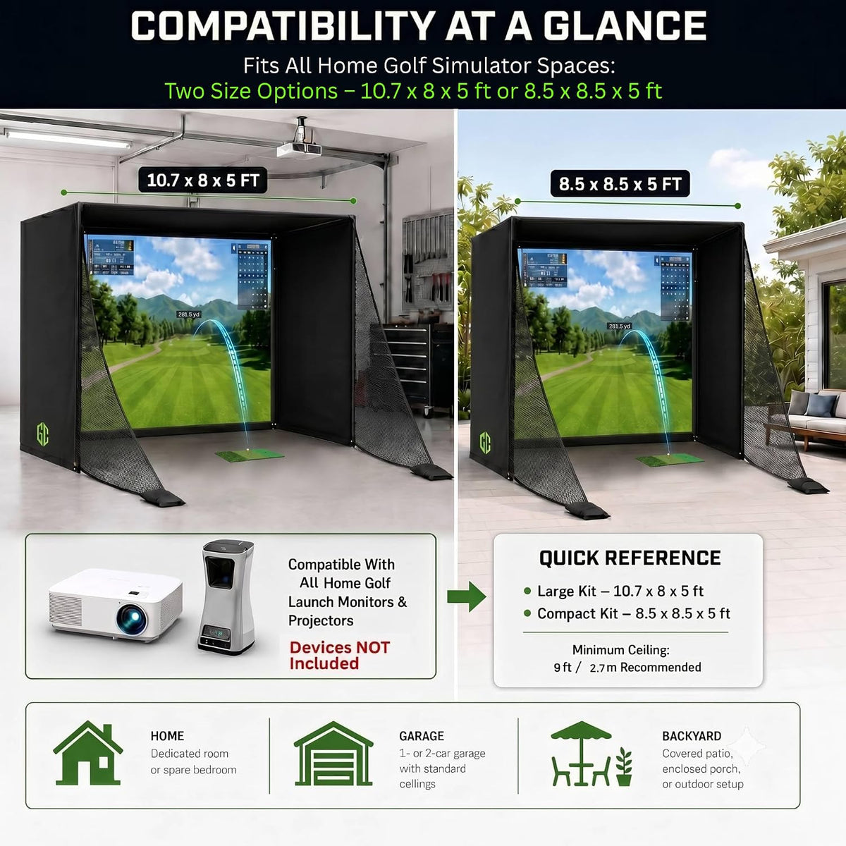 Golf Simulator Enclosure 10.7X8X5Ft & 8.5X8.5X5Ft Golf Simulators for Home — product view 3