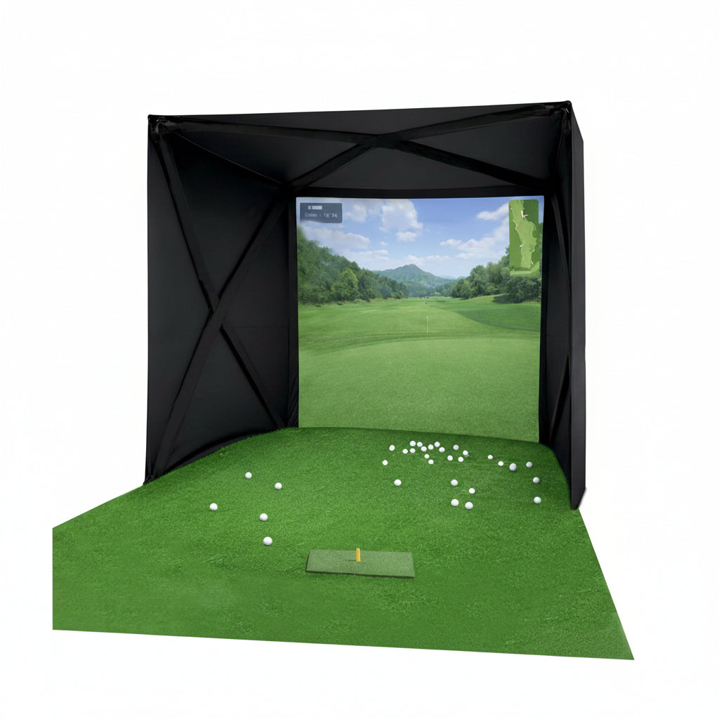Golf Simulator Enclosure for Home Instant Quick and Easy Tool-Free Setup in 5 Mins Golf Hittig Cage - Complete Set with Heavy Duty Frame,Hd Impact Screen and Putting Green Turf (8X8 Ft)