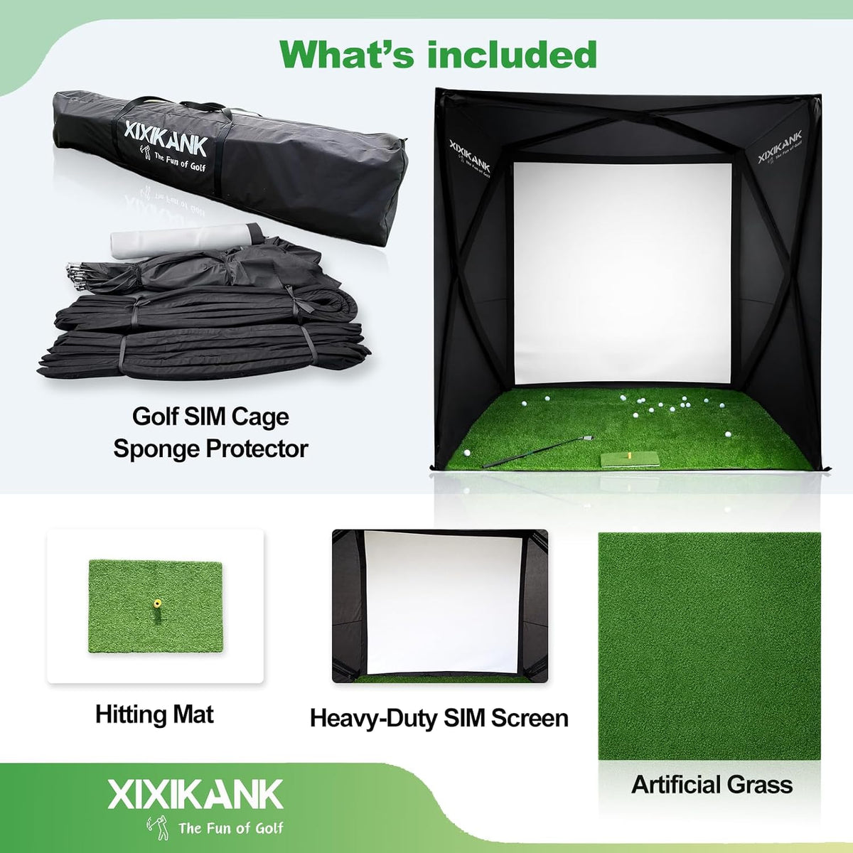 Golf Simulator Enclosure for Home Instant Quick and Easy Tool-Free Setup in 5 Mins Golf Hittig Cage - Complete Set with Heavy Duty Frame,Hd Impact Screen and Putting Green Turf (8X8 Ft) — product view 2