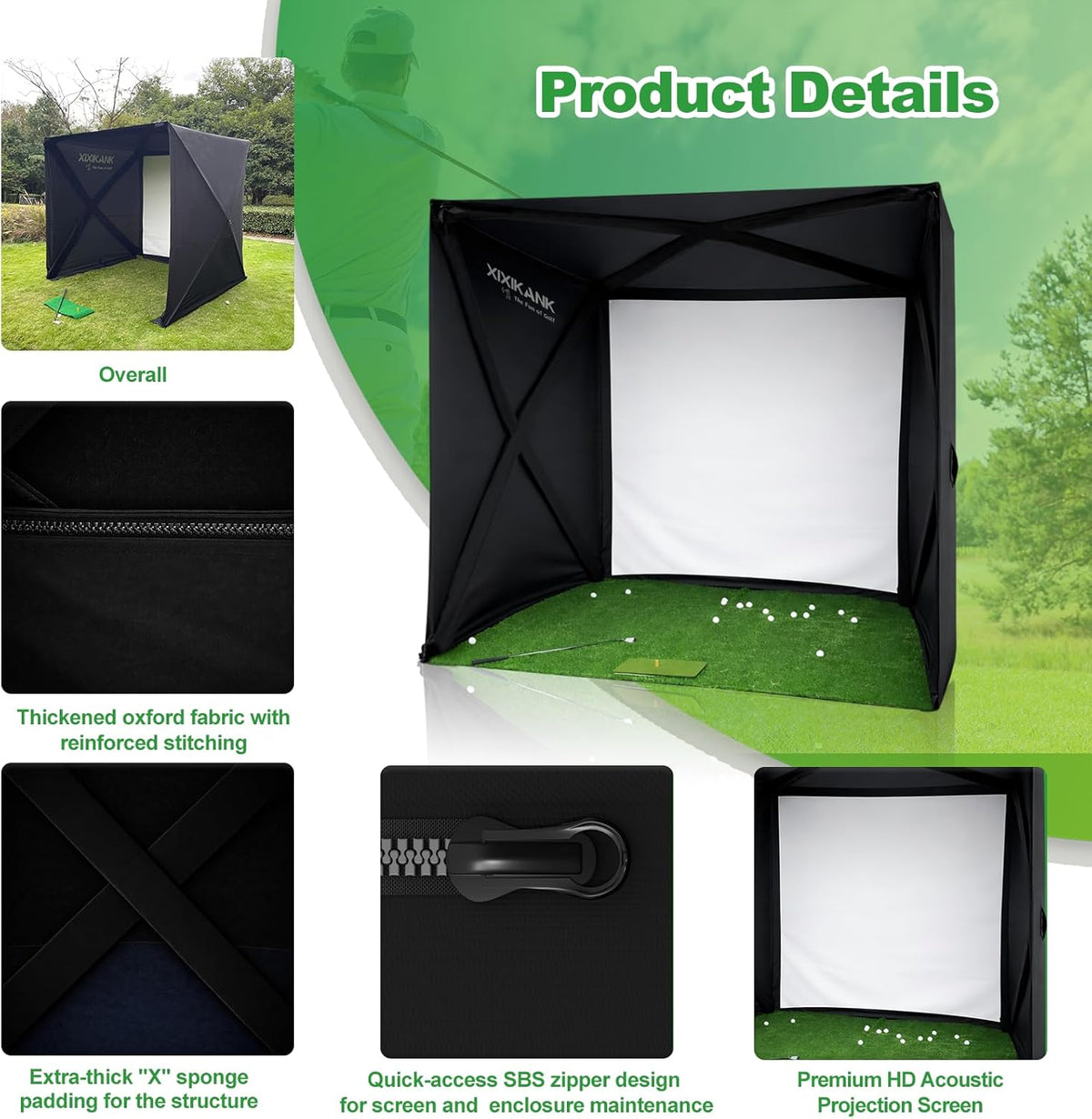 Golf Simulator Enclosure for Home Instant Quick and Easy Tool-Free Setup in 5 Mins Golf Hittig Cage - Complete Set with Heavy Duty Frame,Hd Impact Screen and Putting Green Turf (8X8 Ft) — product view 3