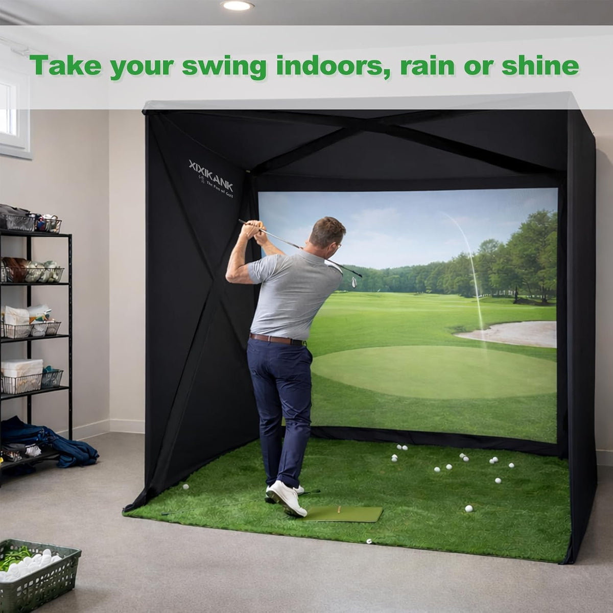 Golf Simulator Enclosure for Home Instant Quick and Easy Tool-Free Setup in 5 Mins Golf Hittig Cage - Complete Set with Heavy Duty Frame,Hd Impact Screen and Putting Green Turf (8X8 Ft) — product view 4