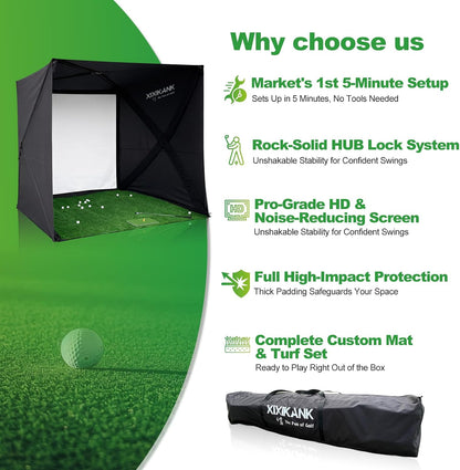 Golf Simulator Enclosure for Home Instant Quick and Easy Tool-Free Setup in 5 Mins Golf Hittig Cage - Complete Set with Heavy Duty Frame,Hd Impact Screen and Putting Green Turf (8X8 Ft) — product view 5