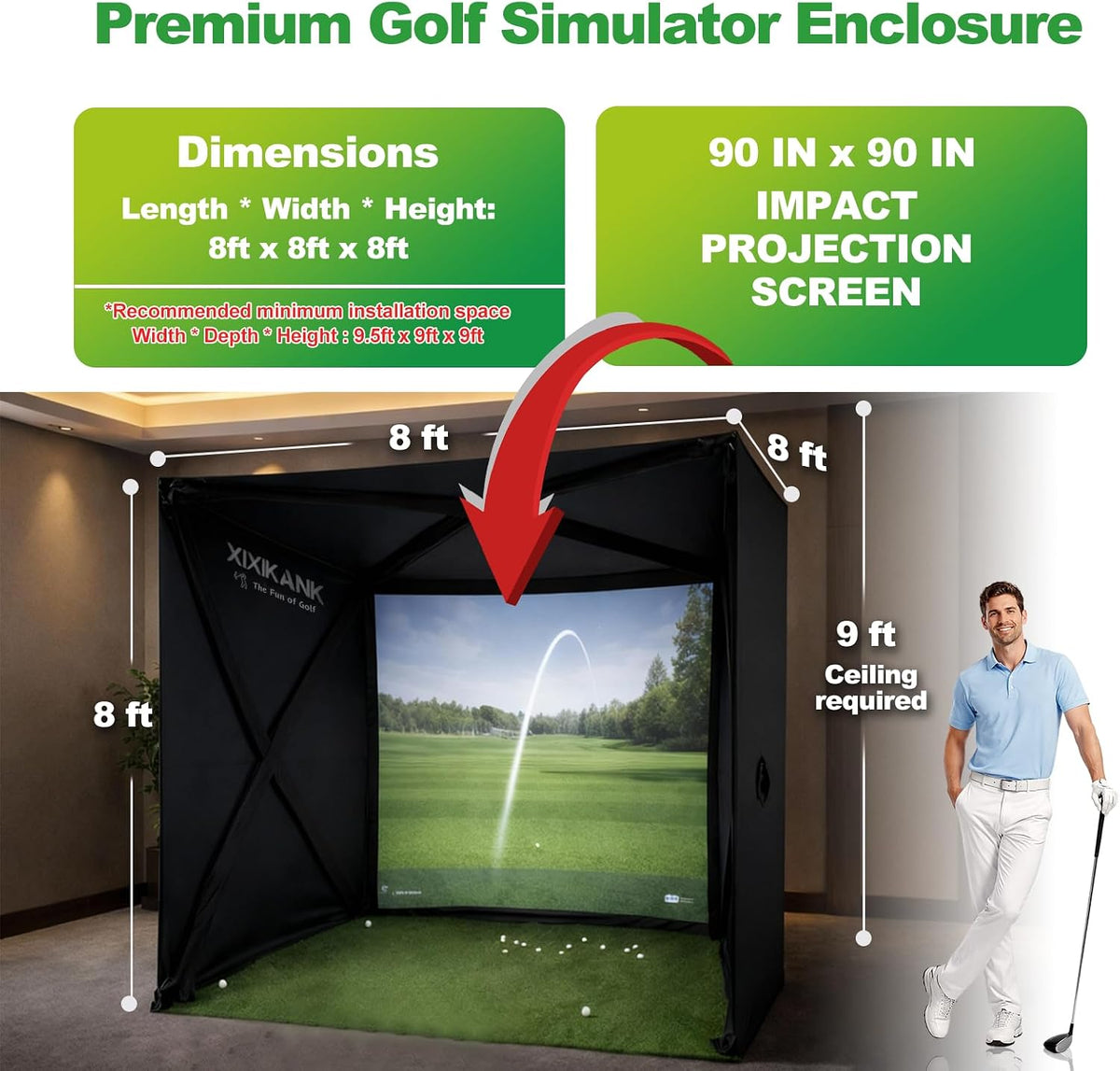 Golf Simulator Enclosure for Home Instant Quick and Easy Tool-Free Setup in 5 Mins Golf Hittig Cage - Complete Set with Heavy Duty Frame,Hd Impact Screen and Putting Green Turf (8X8 Ft) — product view 6
