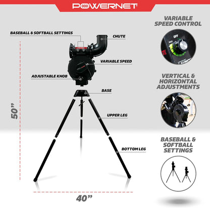 Launch F-Lite Softball & Baseball Pitching Machine, Dimpled Practice Balls, Bucket of Baseballs, Coaching Bucket Bundle for Pitching Machine, Baseball Training Equipment — product view 3