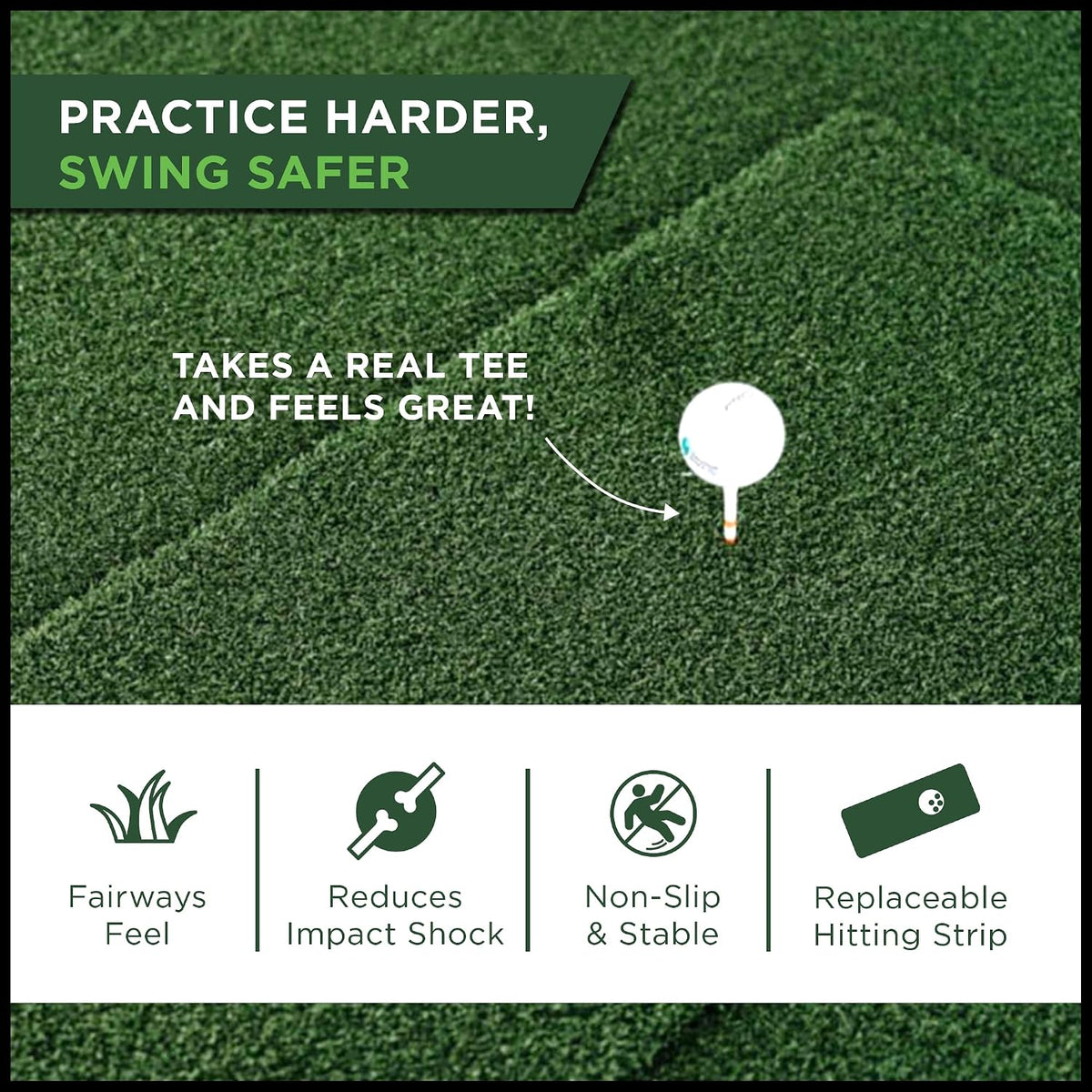 SIGPRO Softy Golf Mat - Professional-Grade Practice Mat - Realistic Fairway Feel - Real Tee Capable, Replaceable Hitting Strip, Thick Cushioning & Joint-Friendly Design — product view 3