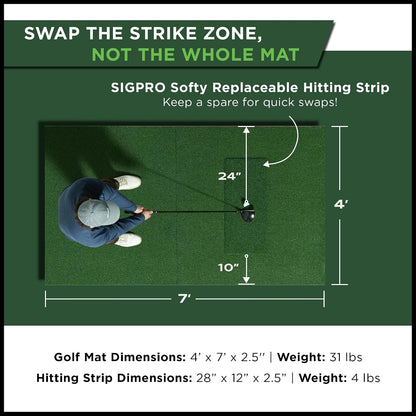 SIGPRO Softy Golf Mat - Professional-Grade Practice Mat - Realistic Fairway Feel - Real Tee Capable, Replaceable Hitting Strip, Thick Cushioning & Joint-Friendly Design — product view 7