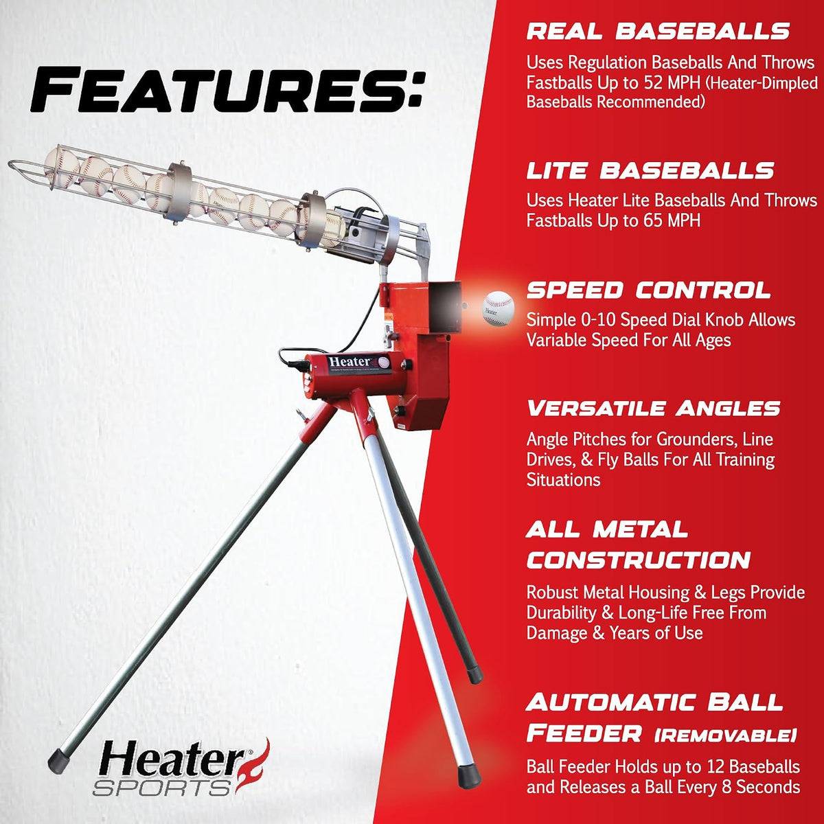 Sports Heavy-Duty Baseball Pitching Machine W/Bonus Ball Feeder - Accurate & Adjustable Pitching Machine for Kids, Teens, and Adults | Ideal for Baseball Training and Practice Sessions — product view 2