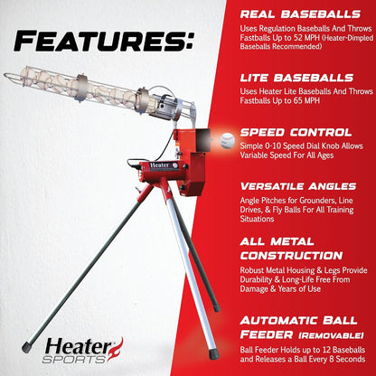Sports Heavy-Duty Baseball Pitching Machine W/Bonus Ball Feeder - Accurate & Adjustable Pitching Machine for Kids, Teens, and Adults | Ideal for Baseball Training and Practice Sessions — product view 2
