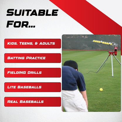 Sports Heavy-Duty Baseball Pitching Machine W/Bonus Ball Feeder - Accurate & Adjustable Pitching Machine for Kids, Teens, and Adults | Ideal for Baseball Training and Practice Sessions — product view 3