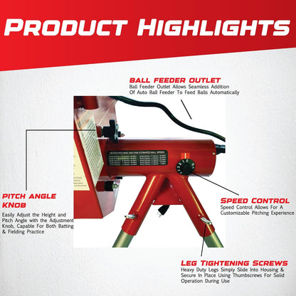 Sports Heavy-Duty Baseball Pitching Machine W/Bonus Ball Feeder - Accurate & Adjustable Pitching Machine for Kids, Teens, and Adults | Ideal for Baseball Training and Practice Sessions — product view 4
